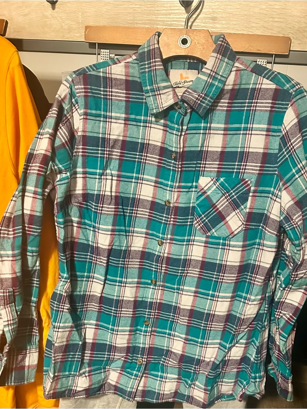 Field & Stream Teal, Navy, and White Plaid Button-Down Shirt